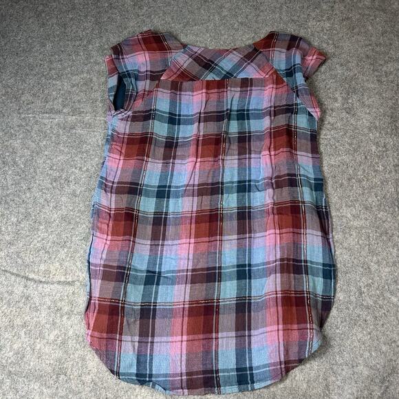 Anthropologie Akemi + Kin Tunic Top Womens Medium Plaid Gauze Cap Sleeve Flaws - Picture 11 of 12